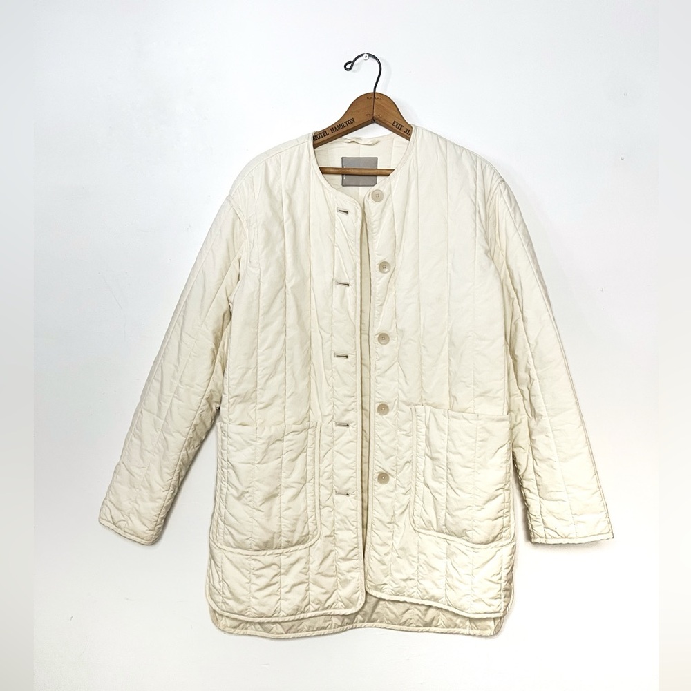 Everlane Quilted Cream Long Puffer Jacket - Picture 2 of 6